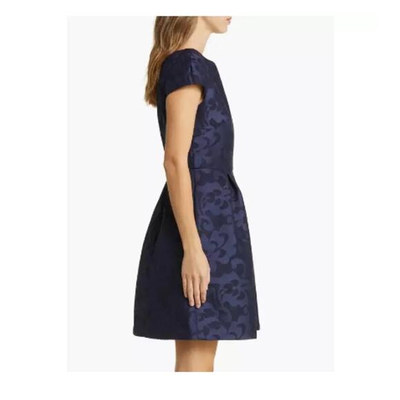 NWT Eliza J Metallic Floral Jacquard Fit & Flare Mini Dress Blue Size 10 - Picture 3 of 8